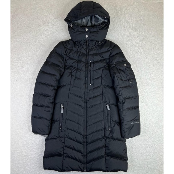 Eddie Bauer Jackets & Blazers - Eddie Bauer Coat Womens Small Black Down Hooded Zip Long Quilted Puffer Parka